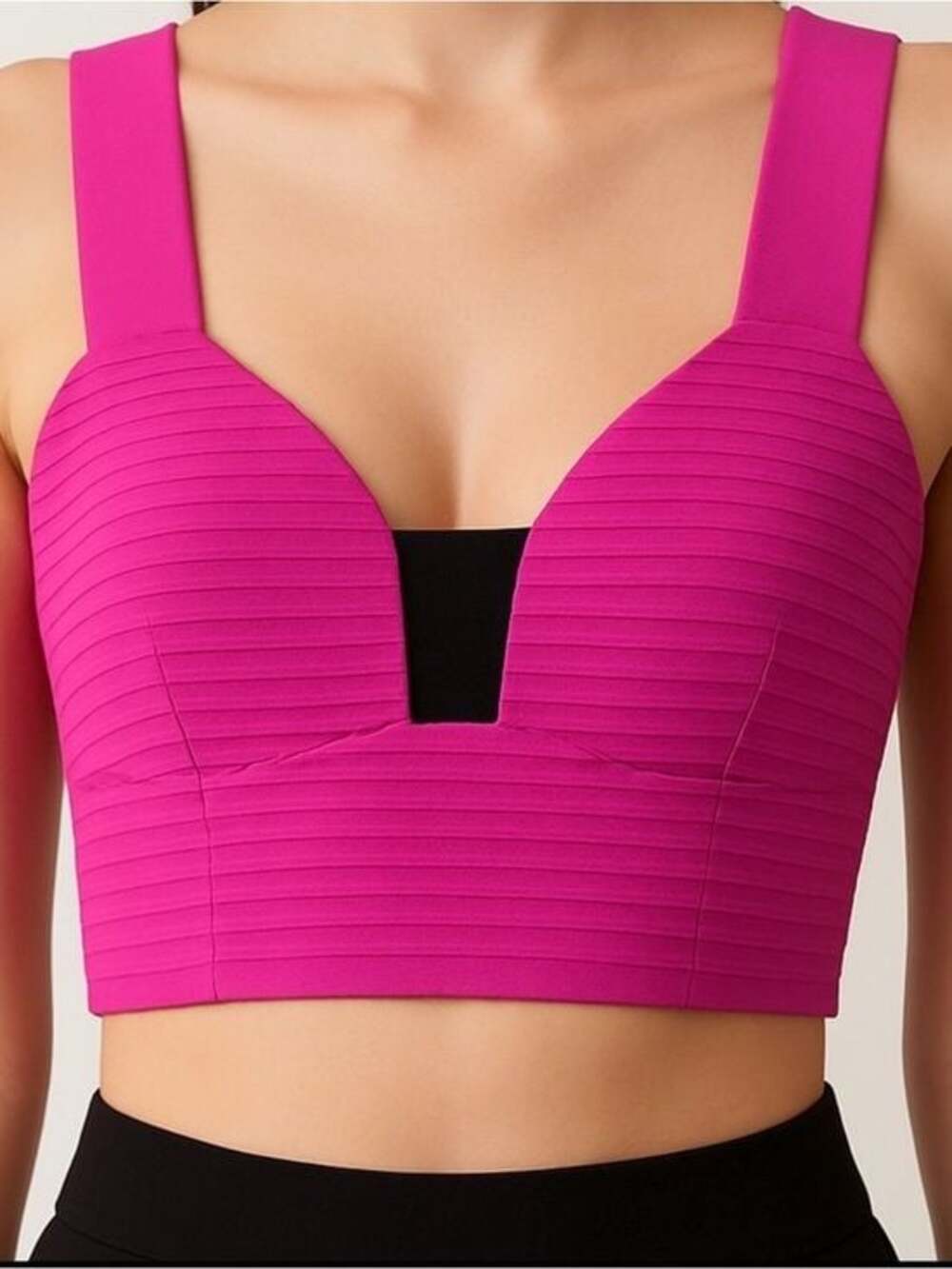 Express Hot Pink Ribbed Deep V Crop Top Size S